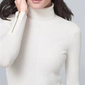 WHITE HOUSE BLACK MARKET RIBBED TURTLENECK SWEATER ZIPPERED CUFF XS IVORY